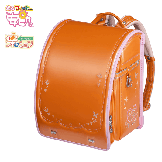 フィットちゃんランドセル プラチナフラワー(パールオレンジ×ベビーピンク) 安ピカッタイプ+楽ッション