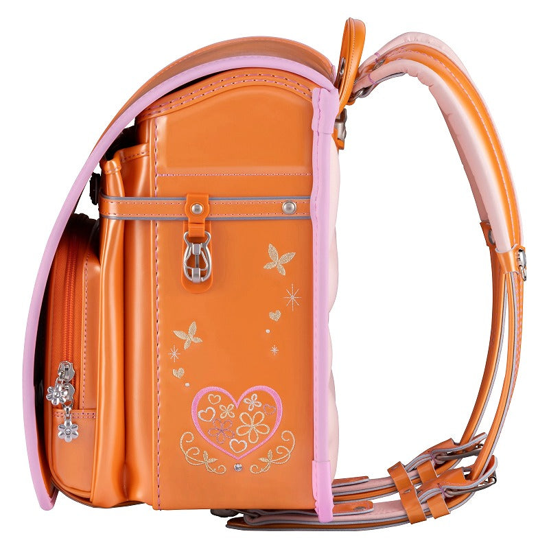 フィットちゃんランドセル プラチナフラワー(パールオレンジ×ベビーピンク) 安ピカッタイプ+楽ッション