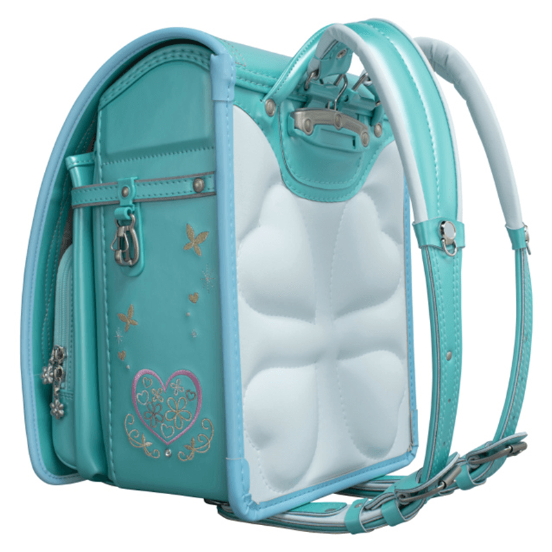 フィットちゃんランドセル プラチナフラワー(パールエメラルド×アクア) 安ピカッタイプ+楽ッション