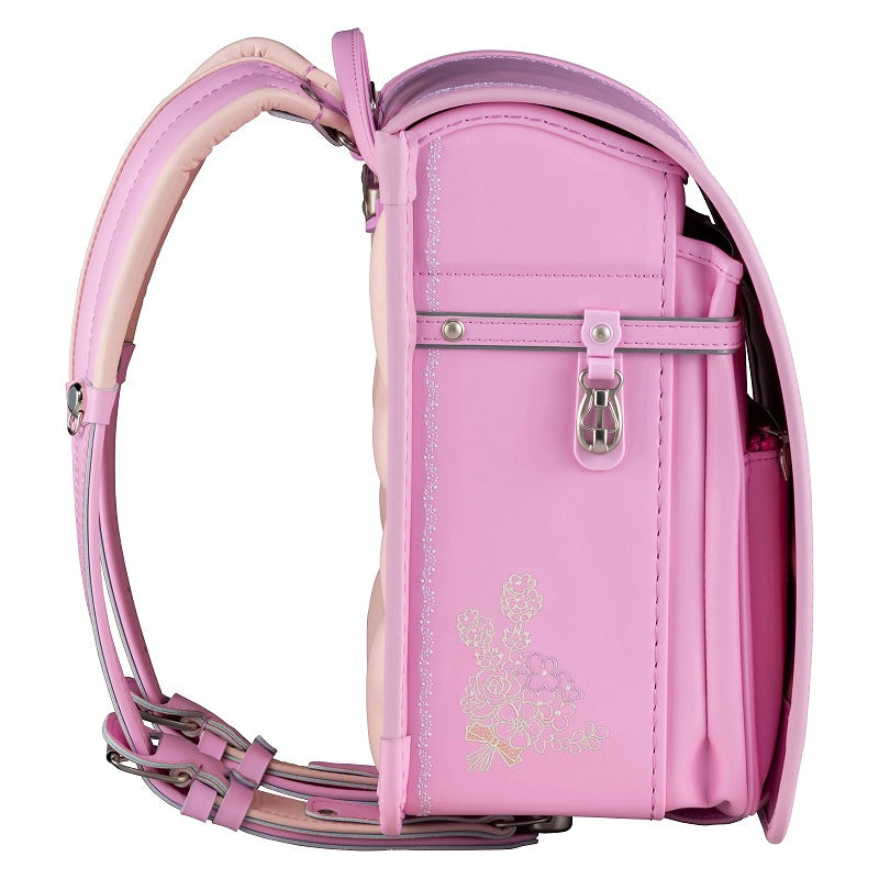 【3月1日販売開始】フィットちゃんランドセル ルル・フラワー(ベビーピンク×ベビーピンク) 安ピカッタイプ+楽ッション 軽量タイプ