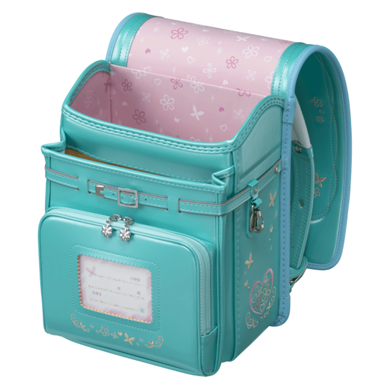 フィットちゃんランドセル プラチナフラワー(パールエメラルド×アクア) 安ピカッタイプ+楽ッション