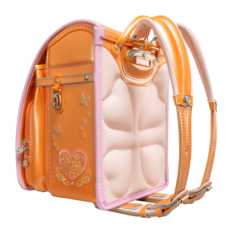 フィットちゃんランドセル プラチナフラワー(パールオレンジ×ベビーピンク) 安ピカッタイプ+楽ッション