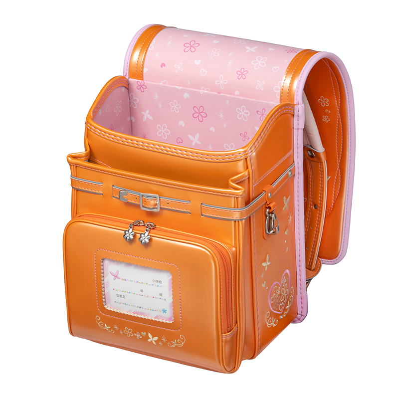 フィットちゃんランドセル プラチナフラワー(パールオレンジ×ベビーピンク) 安ピカッタイプ+楽ッション