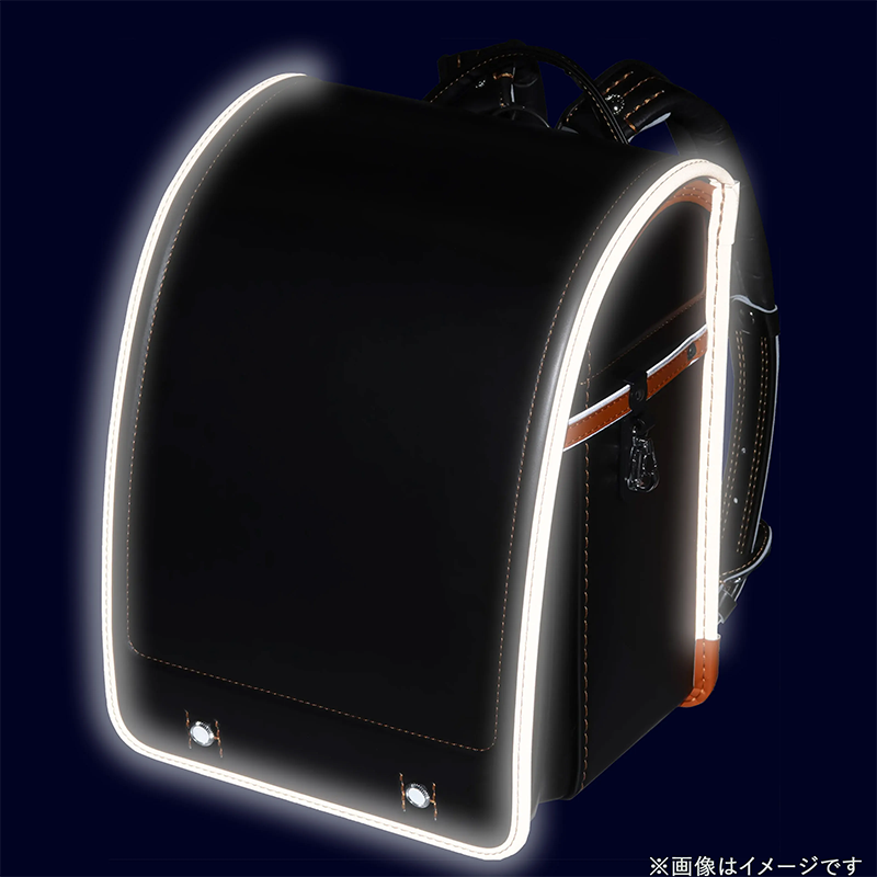 フィットちゃんランドセル アレモワイド(クロ×オレンジ) 安ピカッタイプ＋楽ッション