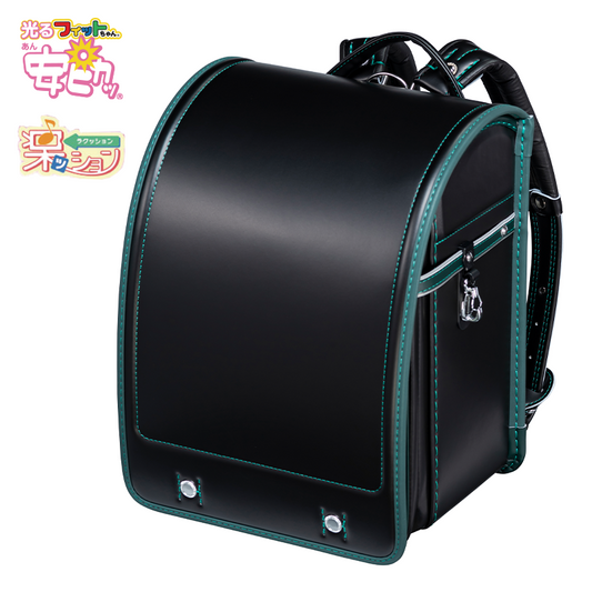 フィットちゃんランドセル アレモワイド(クロ×グリーン) 安ピカッタイプ＋楽ッション
