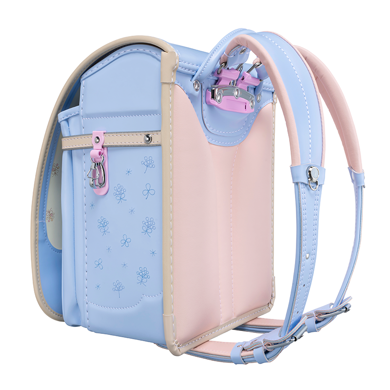 フィットちゃんランドセル シュシュ・フローラ軽量(ペールブルー×ベージュ) 安ピカッタイプ＋楽ッション