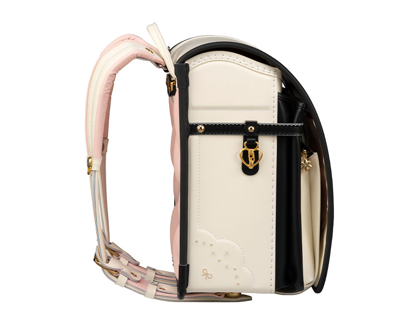 【3月1日販売開始】フィットちゃんランドセル ミオコフレ（プラチナホワイト×クロ）安ピカッタイプ＋楽ッション