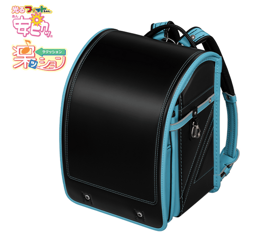 フィットちゃんランドセル ストリートファインワイド(クロ×アクア) 安ピカッタイプ＋楽ッション