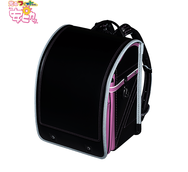 フィットちゃんランドセル ストリートファインワイド(クロ×ピンク) 安ピカッタイプ＋楽ッション